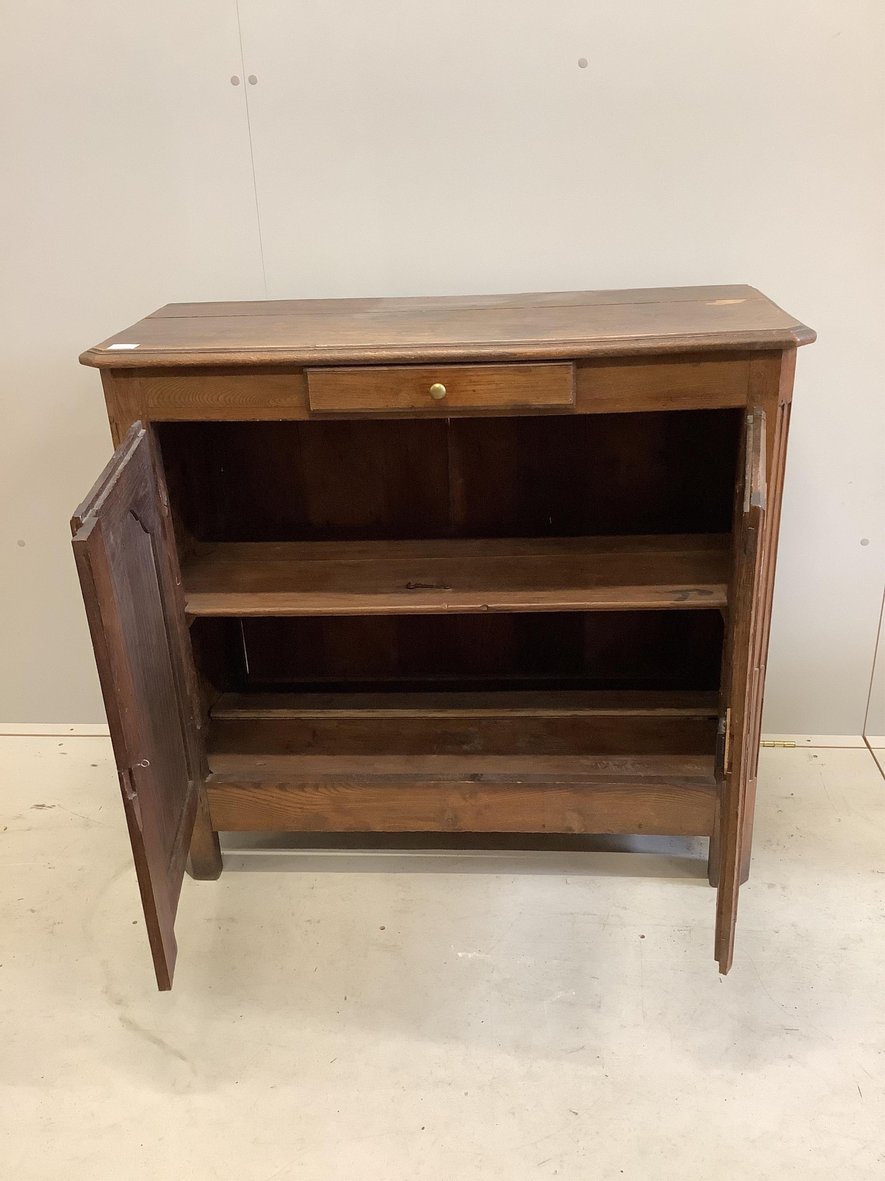 A 19th century French oak cupboard, width 108cm, height 97cm. Condition - a little faded and rubbed, otherwise good